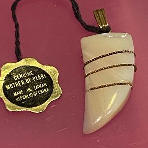 Vintage Genuine Mother of Pearl and Gold in shape of Hounds Tooth Charm